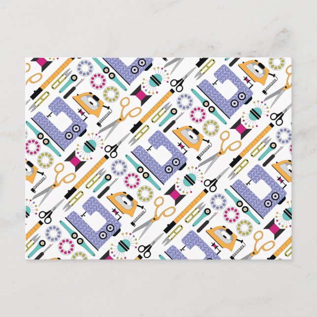 Modern Sewing Supplies and Tools Pattern Postcard (Front)