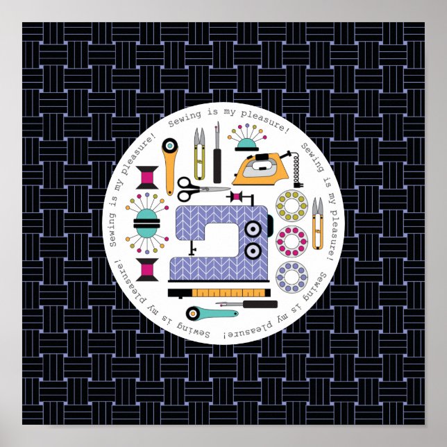 Modern Sewing Supplies and Tools Pattern Poster (Front)