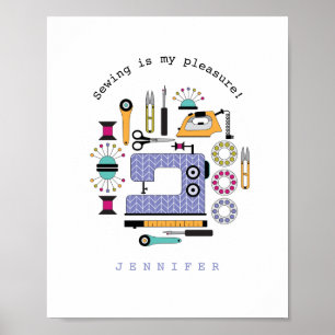 Modern Sewing Supplies and Tools Pattern Poster