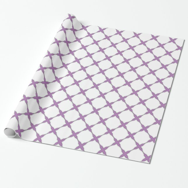 Modern Shabby Chic Cross Pattern Lavender White Wrapping Paper (Unrolled)