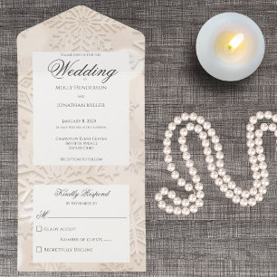 Modern Shades of  Beige Snowflake All In One Invitation