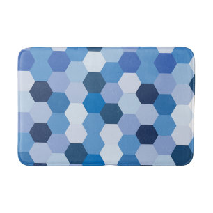 Modern Shades of Blues Whites Hexagonal Geometric Bath Mat