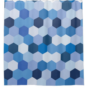 Modern Shades of Blues Whites Hexagonal Geometric Shower Curtain