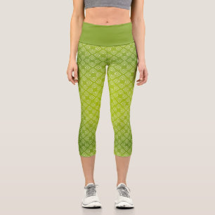 Modern Shades of Green Floral Capri Leggings