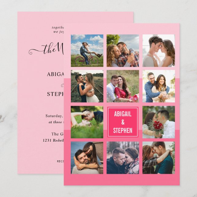 Modern Shades of Pink Photo Collage Wedding Invitation (Front/Back)