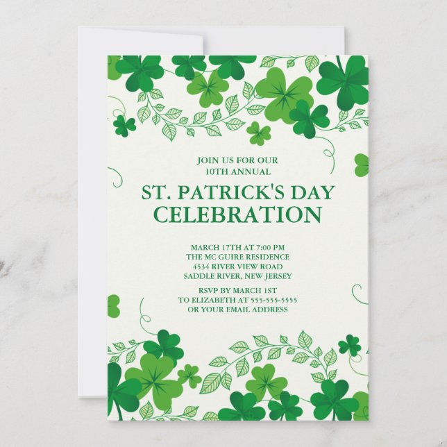 Modern Shamrock St. Patrick's Party Invitation (Front)