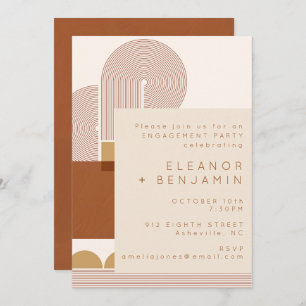 Modern Shapes and Line Terracotta Engagement Party Invitation