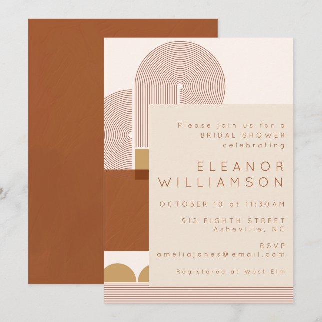 Modern Shapes and Lines Terracotta Bridal Shower Invitation (Front/Back)