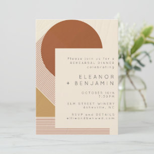Modern Shapes Lines Copper Gold Rehearsal Dinner Invitation