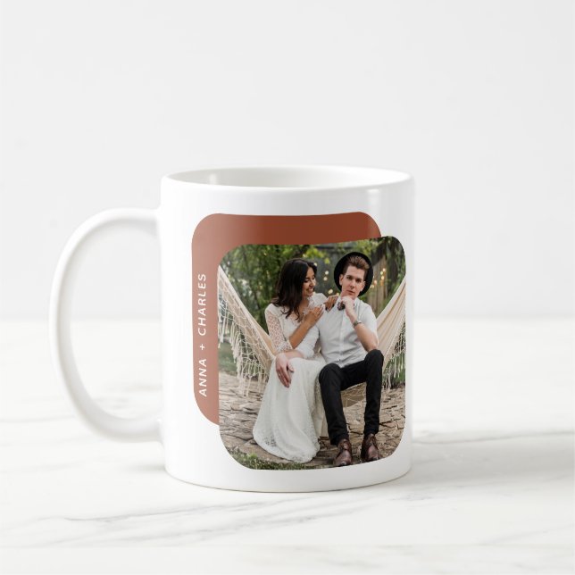 Modern Shapes Newlywed Two Photo Wedding Date Coffee Mug (Left)