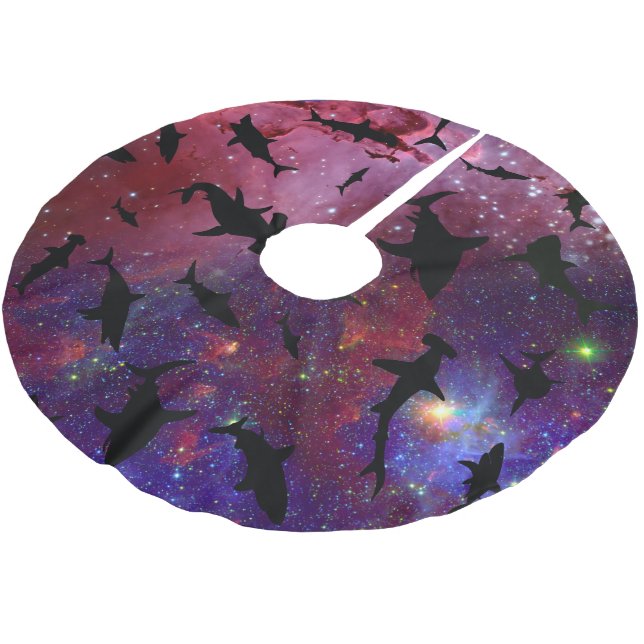 Modern Shark fish gradient colourful galaxy Space Brushed Polyester Tree Skirt (Angled)