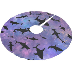 Modern Shark fish gradient colourful galaxy Space Brushed Polyester Tree Skirt