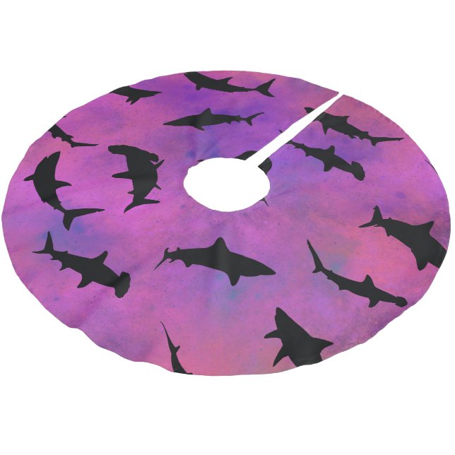 Modern Shark fish gradient colourful galaxy Space Brushed Polyester Tree Skirt (Angled)