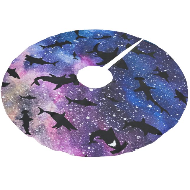 Modern Shark fish gradient colourful galaxy Space Brushed Polyester Tree Skirt (Angled)