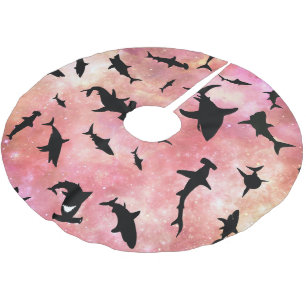 Modern Shark fish gradient colourful galaxy Space Brushed Polyester Tree Skirt