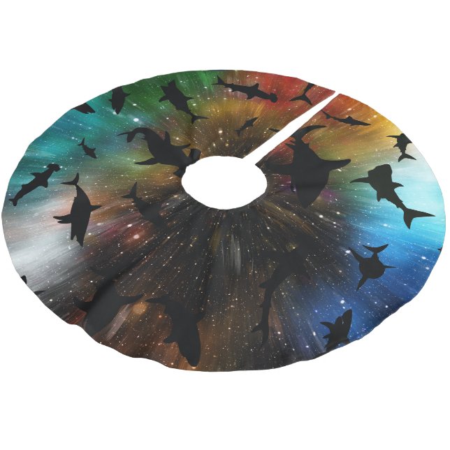 Modern Shark fish gradient colourful galaxy Space Brushed Polyester Tree Skirt (Angled)