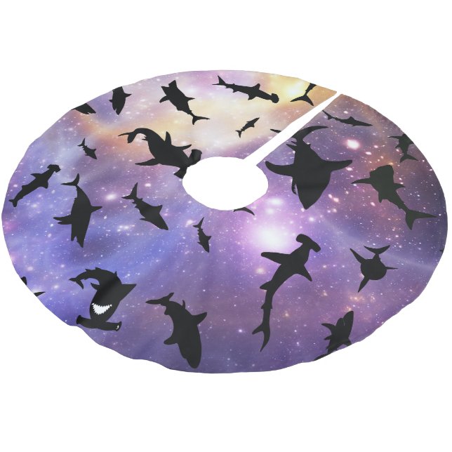 Modern Shark fish gradient colourful galaxy Space Brushed Polyester Tree Skirt (Angled)