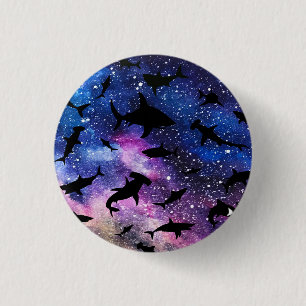 Modern shark fish jaws whale under the sea galaxy 3 cm round badge