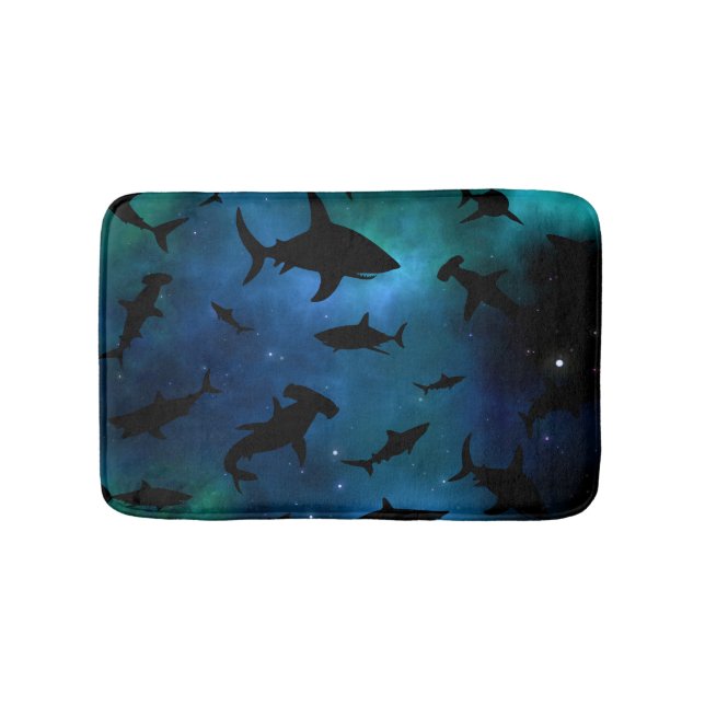 Modern shark fish jaws whale under the sea galaxy bath mat (Front)