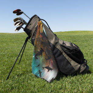 Modern shark fish jaws whale under the sea galaxy golf towel