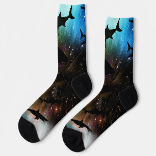 Modern shark fish jaws whale under the sea galaxy socks