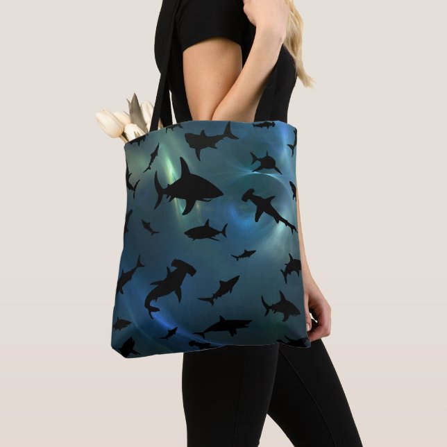 Modern shark fish jaws whale under the sea galaxy tote bag (Close Up)