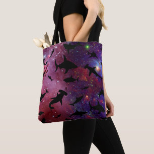 Modern shark fish jaws whale under the sea galaxy tote bag