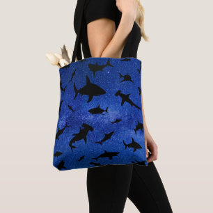 Modern shark fish jaws whale under the sea galaxy tote bag