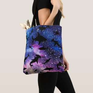 Modern shark fish jaws whale under the sea galaxy tote bag