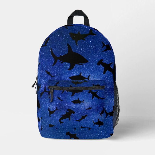 Modern shark gradient cosmos space galaxy boys printed backpack (Front)