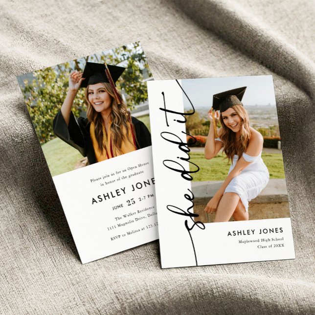 Modern She Did It Photo Graduation Invitation (Creator Uploaded)