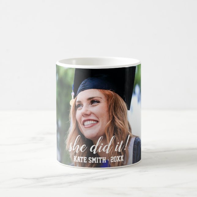 Modern She He Did It Personalised Photo Graduation Coffee Mug (Center)