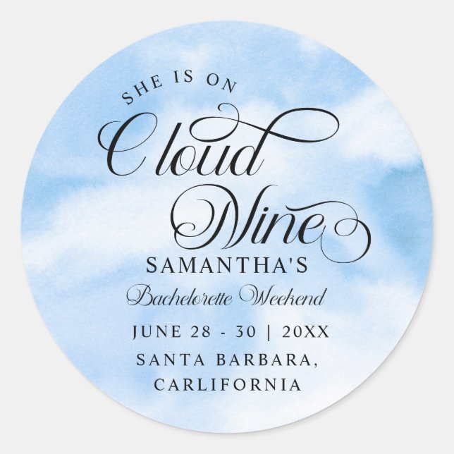 Modern She Is On Cloud 9 Bachelorette Weekend Classic Round Sticker (Front)