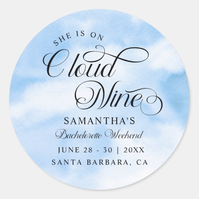 Modern She Is On Cloud 9 Bachelorette Weekend Classic Round Sticker (Front)