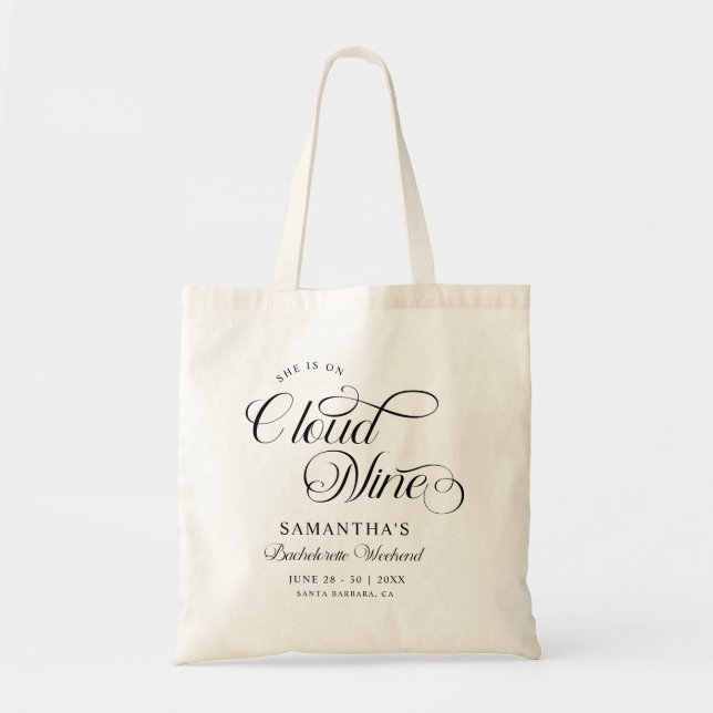 Modern She Is On Cloud 9 Bachelorette Weekend Tote Bag (Front)