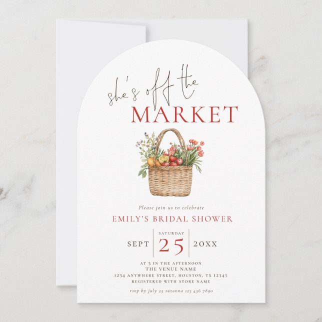 Modern She’s off the Market Bridal Shower Arch Invitation (Front)