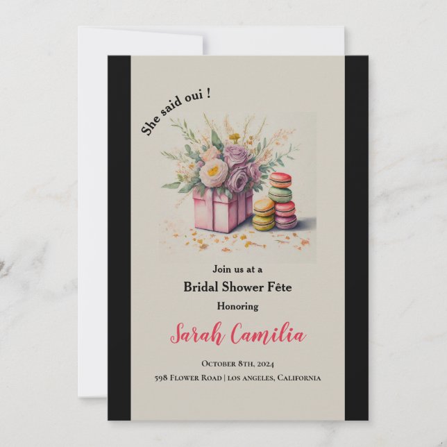 Modern She Said Oui Macaron French Bridal Shower Invitation (Front)