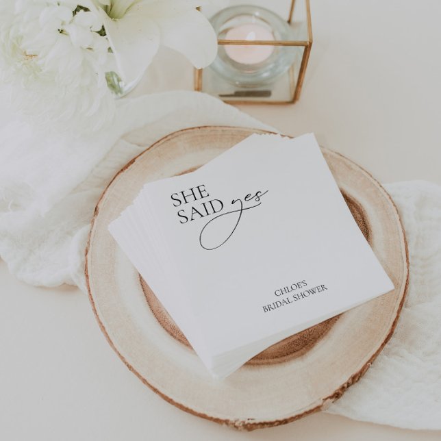Modern "She Said Yes" Napkins for Bridal Shower (Modern "She Said Yes" Napkins for Bridal Shower)