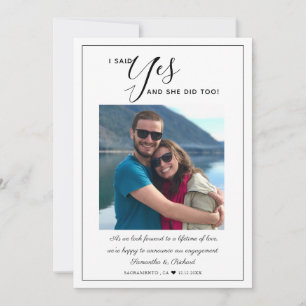 Modern She Said Yes Photo Engagement Announcement