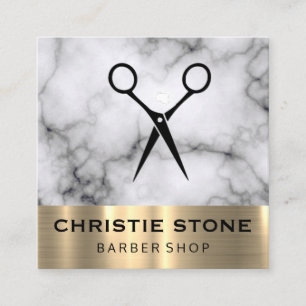 Modern Shears Marble Gold Trim Square Business Card