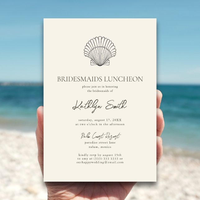 Modern Shell Beach Ocean Bridesmaids Luncheon Invitation (Creator Uploaded)