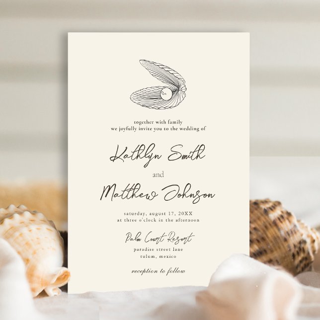 Modern Shell Beach Ocean Destination Wedding Invitation (Creator Uploaded)
