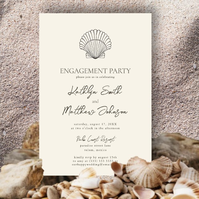 Modern Shell Beach Ocean Wedding Engagement Party Invitation (Creator Uploaded)