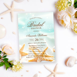 Modern Shells Starfish Beach Bridal Shower Invitation
