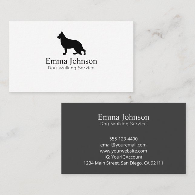 Modern Shepherd logo Dog Walking Business Card (Front/Back)