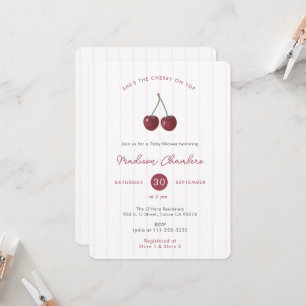 Modern She's The Cherry on Top Baby Girl Shower Invitation