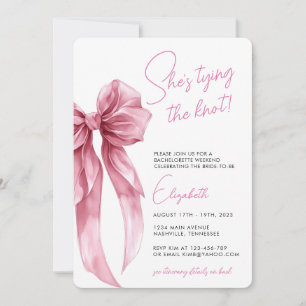 Modern She's Tying the Knot Bow Bachelorette Party Invitation