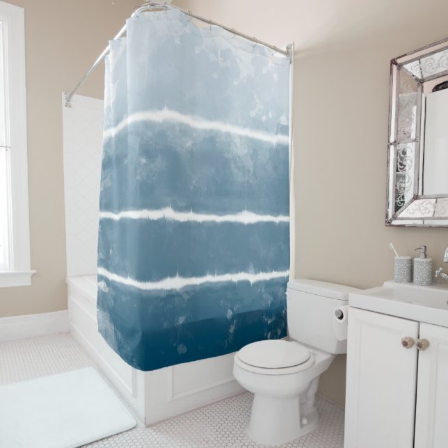 Modern Shibori Ombre Retro Tie Dye Hippie Indigo   Shower Curtain (In Situ)