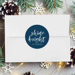 Modern Shine Bright Navy Holiday Classic Round Sticker