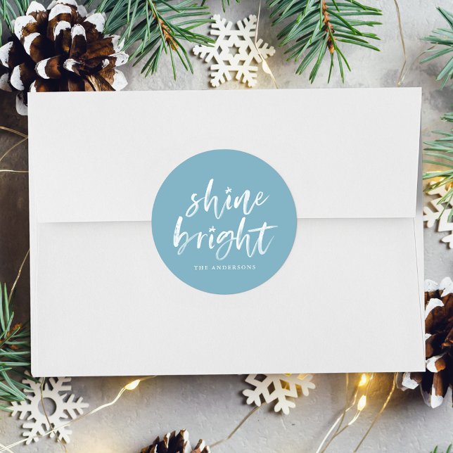 Modern Shine Bright Winter Blue Holiday Classic Round Sticker (Creator Uploaded)